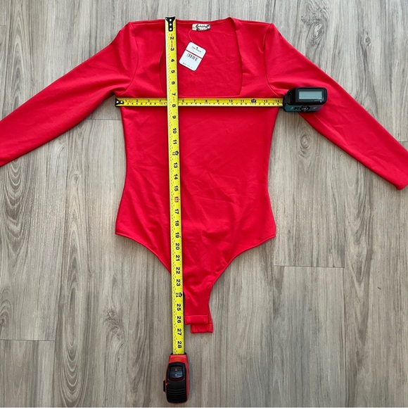 Free People red long sleeve square neck bodysuit - Picture 3 of 3